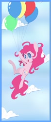 Size: 1300x3100 | Tagged: safe, artist:silbersternenlicht, imported from derpibooru, pinkie pie, pony, balloon, female, flying, sky, smiling, solo, then watch her balloons lift her up to the sky