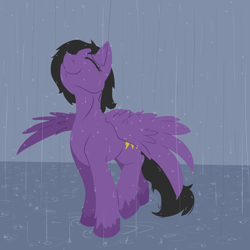 Size: 2000x2000 | Tagged: safe, artist:geomancing, imported from derpibooru, oc, oc only, oc:stormy nights, pegasus, pony, eyes closed, rain, solo, unshorn fetlocks