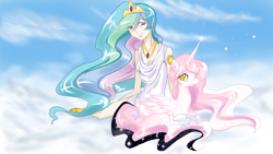 Size: 1366x768 | Tagged: safe, artist:maroonriver, imported from derpibooru, princess celestia, human, crossover, humanized, ponified, puella magi madoka magica, species swap