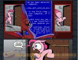 Size: 903x700 | Tagged: safe, imported from derpibooru, pinkie pie, blue screen of death, comic, exploitable meme, meme, obligatory pony, stop error, surprise door