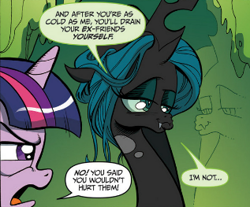 Size: 317x263 | Tagged: safe, artist:andypriceart, idw, imported from derpibooru, queen chrysalis, twilight sparkle, the return of queen chrysalis, spoiler:comic, spoiler:comic04, angry, duckface, evil, official comic, reflection, stupid sexy chrysalis