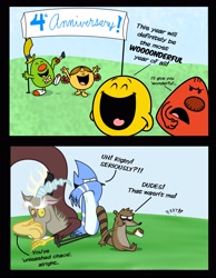 Size: 2550x3291 | Tagged: safe, artist:cartuneslover16, imported from derpibooru, discord, comic, crossover, mordecai, mordecai and rigby, regular show, rigby, the mr. men show