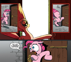 Size: 945x821 | Tagged: safe, idw, imported from derpibooru, pinkie pie, exploitable, exploitable meme, meme, surprise door, template