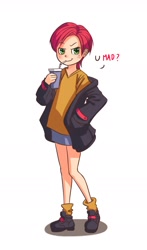 Size: 1050x1780 | Tagged: safe, artist:ninjaham, imported from derpibooru, babs seed, human, clothes, freckles, humanized, jacket, legs, miniskirt, shoes, skirt, socks, solo, u mad