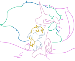 Size: 702x576 | Tagged: safe, artist:the weaver, artist:weaver, imported from derpibooru, prince blueblood, princess celestia, bed mane, colt, cuddling, incest, regret, simple background, white background