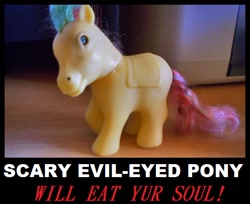Size: 540x440 | Tagged: safe, imported from derpibooru, bootleg, demotivational poster, evil eyed pony, fake, meme, nightmare fuel, scary, text, textimage macro