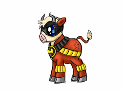 Size: 1024x768 | Tagged: safe, artist:icollectluck, imported from derpibooru, oc, oc only, bull, cow, bat-cow, batman, belt, cloven hooves, dc comics, harness, horns, mask, non-mlp oc, non-pony oc, robin, tail