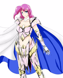 Size: 1300x1600 | Tagged: safe, artist:darkamerion, artist:igniamatis, imported from derpibooru, pinkie pie, human, armor, breasts, cleavage, humanized, saint seiya, solo, unconvincing armor
