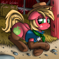 Size: 1050x1050 | Tagged: safe, artist:ziemniax, imported from derpibooru, big macintosh, pony, clothes, hat, macareina, rule 63, solo