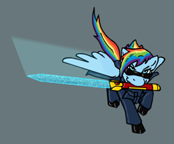 Size: 650x535 | Tagged: safe, imported from derpibooru, rainbow dash, crossover, deus ex, dragon's tooth, sunglasses, sword