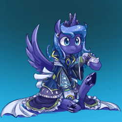 Size: 650x650 | Tagged: safe, artist:saturnspace, imported from derpibooru, princess luna, pony, clothes, cute, dress, female, sitting, solo, weapons-grade cute