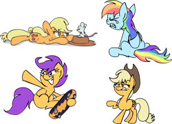 Size: 1000x720 | Tagged: safe, artist:scrimpeh, imported from derpibooru, applejack, rainbow dash, scootaloo