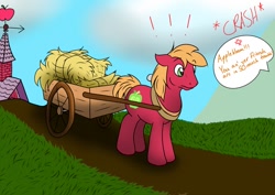 Size: 1200x849 | Tagged: safe, artist:jinyaranda, imported from derpibooru, big macintosh, earth pony, pony, barn, cart, hay, male, stallion