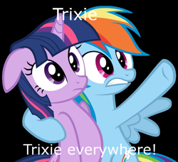 Size: 936x853 | Tagged: safe, imported from derpibooru, rainbow dash, trixie, twilight sparkle, x x everywhere