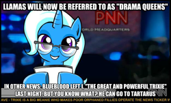 Size: 625x378 | Tagged: safe, artist:marcusmaximus, imported from derpibooru, trixie, exploitable meme, image macro, minty fresh adventure, news, news meme, pnn