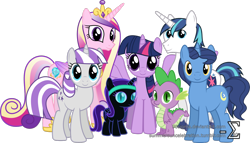 Size: 1600x918 | Tagged: safe, artist:90sigma, imported from derpibooru, night light, princess cadance, shining armor, spike, twilight sparkle, twilight velvet, oc, oc:nyx, alicorn, pony, aunt and nephew, aunt and niece, family, family photo, female, grandfather, grandfather and grandchild, grandfather and granddaughter, grandfather and grandson, grandmother, grandmother and grandchild, grandmother and granddaughter, grandmother and grandson, grandparents, group shot, male, mare, simple background, spike's family, transparent background, twilight sparkle (alicorn), uncle and nephew, uncle and niece