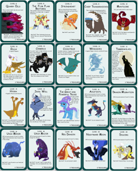 Size: 3864x4789 | Tagged: safe, artist:kdogfour, imported from derpibooru, ahuizotl, basil, cerberus (character), chief thunderhooves, discord, flam, flim, gilda, iron will, little strongheart, manny roar, nightmare moon, trixie, cerberus, cockatrice, dragon, griffon, hydra, manticore, quarray eel, timber wolf, ursa major, ursa minor, windigo, comic sans, flim flam brothers, multiple heads, munchkin, three heads