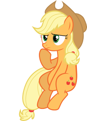 Size: 1838x2532 | Tagged: safe, artist:iluvkoekjes, imported from derpibooru, applejack, apple family reunion, pondering, simple background, sitting, thinking, transparent background, vector