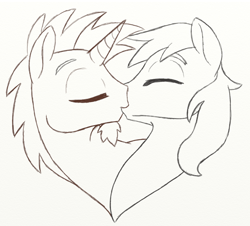 Size: 920x831 | Tagged: safe, artist:quartz-poker, imported from derpibooru, oc, oc only, oc:nether, oc:tradewind, black and white, gay, grayscale, kissing, male