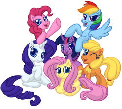 Size: 2368x2112 | Tagged: safe, artist:colossalstinker, imported from derpibooru, applejack, fluttershy, pinkie pie, rainbow dash, rarity, twilight sparkle, g3.5, g4, g4 to g3.5, generation leap, mane six, mane six opening poses