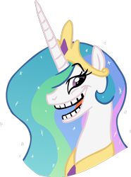 Size: 672x901 | Tagged: safe, artist:colossalstinker, imported from derpibooru, princess celestia, alicorn, pony, bust, female, lidded eyes, looking at you, mare, open mouth, portrait, raised eyebrow, simple background, smirk, solo, transparent background, trollestia, trollface