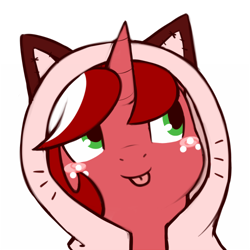 Size: 500x500 | Tagged: safe, artist:redintravenous, imported from derpibooru, oc, oc only, oc:red ribbon, unicorn, clothes, female, hoodie, mare, tongue out