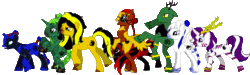 Size: 2000x600 | Tagged: safe, artist:iamnotabrony, imported from derpibooru, big cat, crab, dragon, lion, mantis, phoenix, pony, scorpion, unicorn, pony creator, aeg, crane, generalzoi, gif, legend of the five rings, non-animated gif, rpg