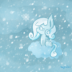 Size: 1000x1000 | Tagged: safe, artist:anggrc, imported from derpibooru, oc, oc only, oc:snowdrop, pony, cloud, cloudy, snow, snowfall, solo
