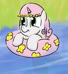 Size: 485x525 | Tagged: safe, artist:tggeko, imported from derpibooru, sweetie belle, hat, inner tube, swimming, swimming cap