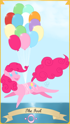 Size: 450x800 | Tagged: safe, artist:malrai, imported from derpibooru, pinkie pie, balloon, tarot card, then watch her balloons lift her up to the sky