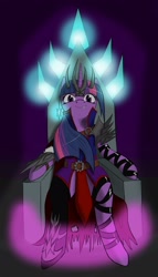 Size: 1095x1920 | Tagged: safe, artist:twotail813, imported from derpibooru, twilight sparkle, semi-anthro, ask dark twilight sparkle, crown, evil twilight, rcf community, throne, tyrant sparkle
