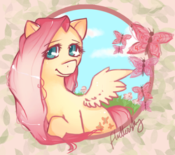 Size: 800x706 | Tagged: safe, artist:glacebon, imported from derpibooru, fluttershy, butterfly, solo, spread wings, wings