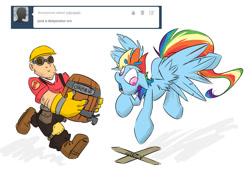 Size: 1073x756 | Tagged: safe, artist:cider, imported from derpibooru, rainbow dash, ask cider dash, cider, engineer, team fortress 2