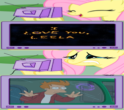 Size: 680x601 | Tagged: safe, imported from derpibooru, fluttershy, crying, exploitable meme, fluttercry, futurama, leela, love note, philip j. fry, turanga leela, tv meme