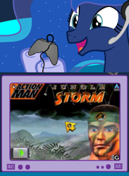 Size: 439x600 | Tagged: safe, imported from derpibooru, princess luna, pony, gamer luna, action man, exploitable meme, gamer meme, gaming, hasbro, jungle storm, meme, obligatory pony, tv meme