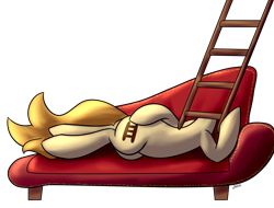 Size: 1500x1139 | Tagged: dead source, safe, artist:whatsapokemon, imported from derpibooru, oc, oc only, oc:ladder beans, pony, couch, draw me like one of your french girls, ladder, simple background, solo, transparent background, wat