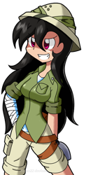 Size: 444x901 | Tagged: safe, artist:kurus22, imported from derpibooru, daring do, human, bandage, female, hat, humanized, simple background, smiling, solo, transparent background