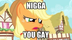 Size: 625x351 | Tagged: safe, imported from derpibooru, applejack, image macro, reaction image, the boondocks, vulgar