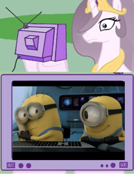 Size: 539x700 | Tagged: safe, imported from derpibooru, princess celestia, princess molestia, banana, despicable me, exploitable meme, minions, tv meme