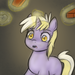 Size: 750x750 | Tagged: safe, imported from derpibooru, dinky hooves, pony, brick, bricks, cropped, female, magic, solo, tumblr