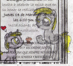 Size: 613x554 | Tagged: safe, artist:acuario1602, imported from derpibooru, derpy hooves, dinky hooves, heart, muffin, spanish, text, traditional art