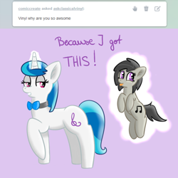 Size: 1000x1000 | Tagged: safe, artist:verminshy, imported from derpibooru, dj pon-3, octavia melody, vinyl scratch, ask classical vinyl, bow, rocktavia, swapped cutie marks, tumblr, vinyl class