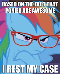 Size: 400x496 | Tagged: safe, imported from derpibooru, rainbow dash, glasses, image macro, rainbow dork