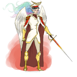 Size: 1000x1000 | Tagged: safe, artist:php15, imported from derpibooru, princess celestia, human, clothes, humanized, solo, sword, uniform, winged humanization