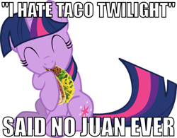 Size: 603x470 | Tagged: safe, imported from derpibooru, twilight sparkle, image macro, pun, simple background, taco, taco twilight, transparent background, vector