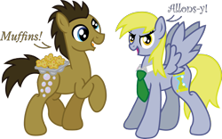 Size: 4706x2942 | Tagged: safe, artist:inkrose98, imported from derpibooru, derpy hooves, doctor whooves, time turner, earth pony, pegasus, pony, derp, female, male, mare, muffin, role reversal, simple background, stallion, swapped cutie marks, transparent background, underp