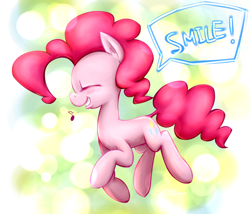 Size: 2100x1800 | Tagged: safe, artist:ifthemainecoon, imported from derpibooru, pinkie pie, earth pony, pony, cute, dialogue, diapinkes, eyes closed, female, mare, music notes, profile, smiling, solo, speech bubble