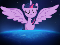 Size: 1000x750 | Tagged: safe, imported from derpibooru, twilight sparkle, alicorn, pony, cosmic, earth, female, giant pony, giantess, macro, mare, overlord, ponies in real life, pony bigger than a planet, twilight sparkle (alicorn)