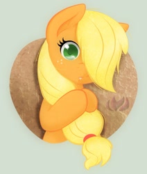 Size: 1000x1181 | Tagged: safe, artist:raininess, imported from derpibooru, applejack, pony, female, hair over one eye, sad, solo, teary eyes