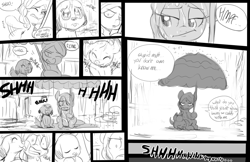 Size: 1700x1100 | Tagged: safe, artist:sunibee, imported from derpibooru, diamond tiara, animal, comic, monochrome, rain, wet